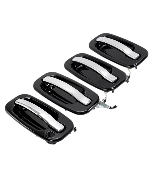 1999-2006 Chevrolet Silverado GMC Sierra 1500 2500 3500 Set of 4 Door Handles Black with Chrome Outer Exterior