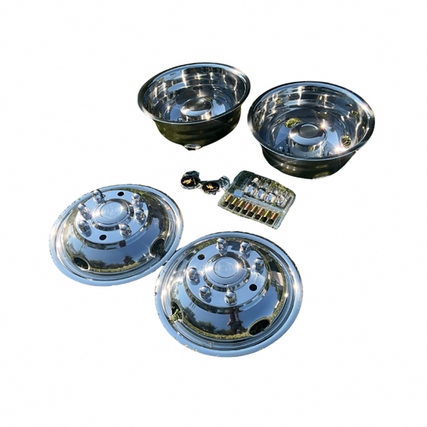 2005-2016 Ford F-350 Dually Front & Rear Wheel Simulators Set 4 Piece Chrome Bolt On 17" 2006 2007 2008 2009 2010 2011 2012 2013 2014 2015