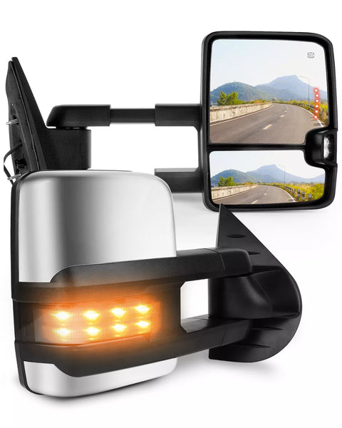2007-2013 Chevrolet Silverado GMC Sierra 1500 2500 3500 Mirrors Pair Power Signal Heated Chrome Towing Manual Folding
