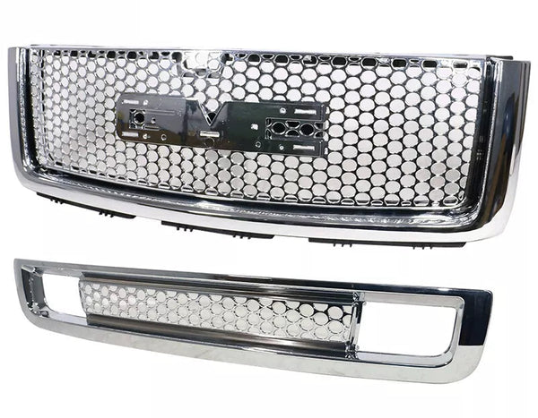 2007 2008 2009 2010 2011 2012 2013 GMC Sierra Denali 1500 Upper & Lower Chrome Grille Front Bumper Hood Grill