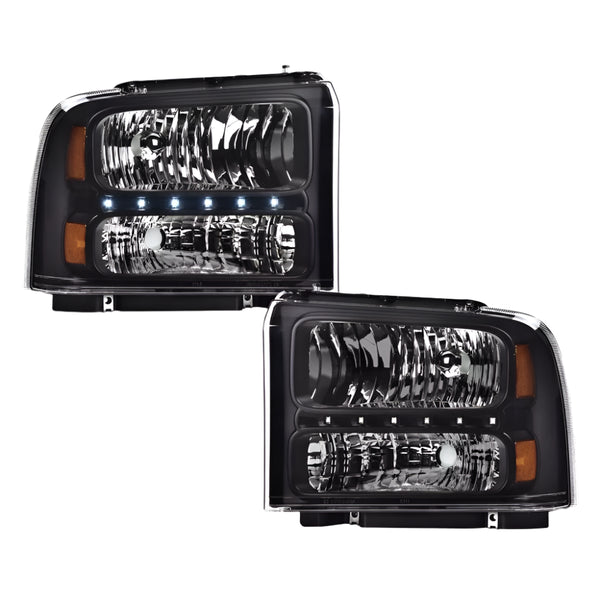 2005 2006 2007 Ford F-250 F-350 F-450 F-550 Headlamps Headlights Set of 2 Black LED
