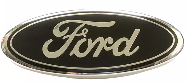 9" Emblem: Black with Silver Edge Oval Chrome Logo for Ford Grille