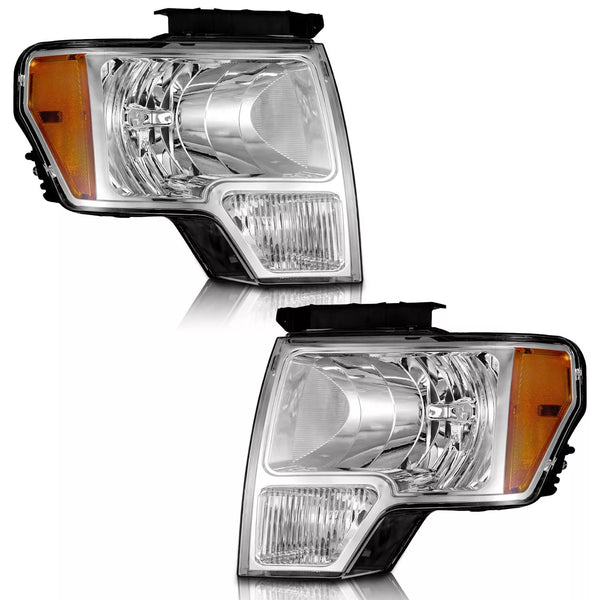 2009 2010 2011 2012 2013 2014 Ford F-150 Chrome Headlights Head Lamps Pair Set