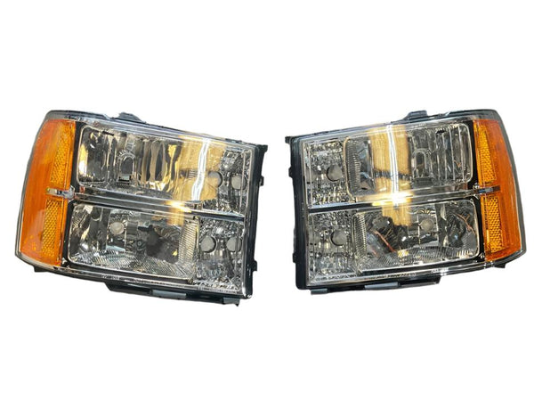 2007-2013 GMC Sierra 1500 2500 3500 Headlights Set Head Light Lamps Headlamps 2008 2009 2010 2011 2012