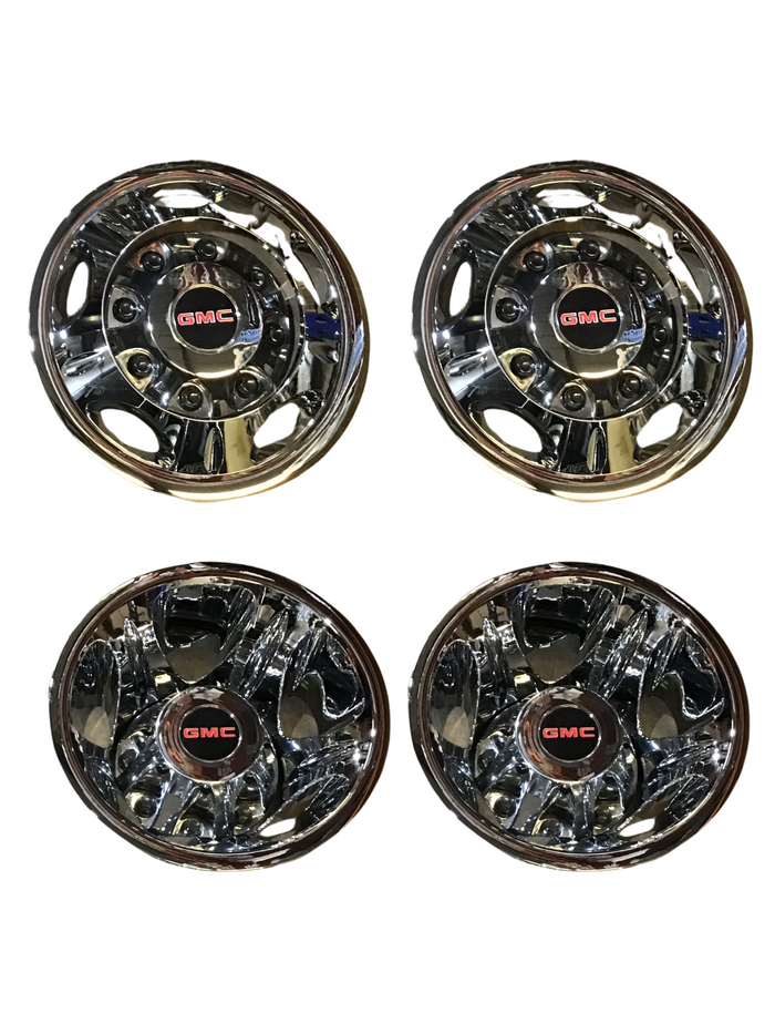 2011 2012 2013 2014 2015 2016 2017 2018 2019 2020 2021 2022 2023 2024 GMC Sierra 3500 Chrome Simulators Center Caps Set Of 8 Pieces Dually DRW Dual Rear Wheel