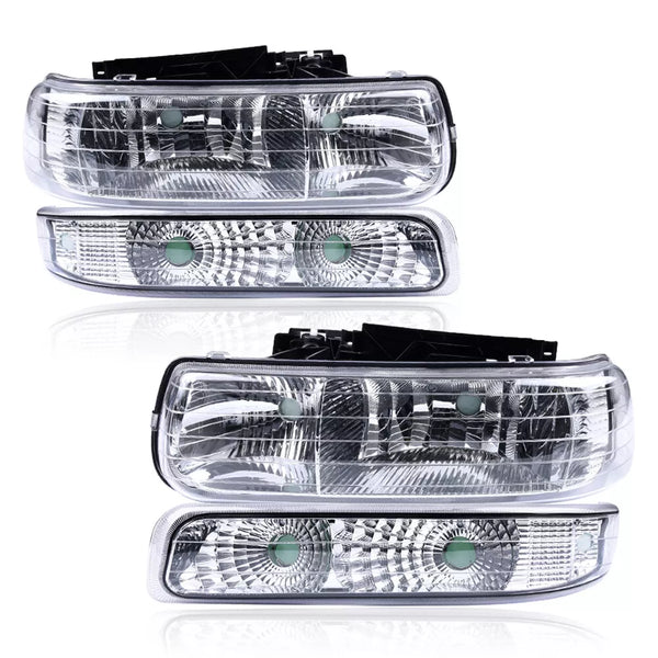 1999-2002 Chevrolet Silverado 2000-2006 Suburban Tahoe Headlights Headlamps + Turn Signal Clear Chrome