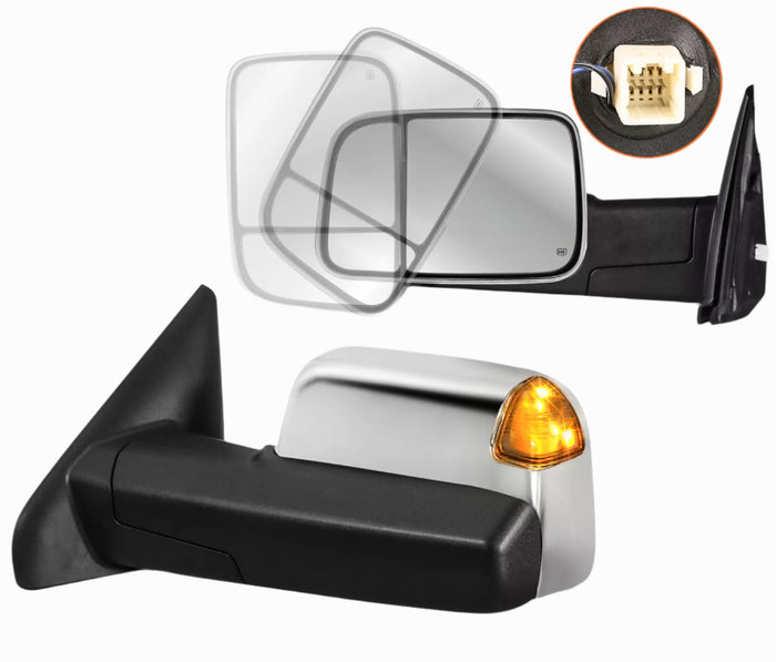 2002 2003 2004 2005 2006 2007 2008 Dodge Ram 1500 2500 3500 2Nd Gen Tow Flip Up Mirrors Chrome With Turn Signal