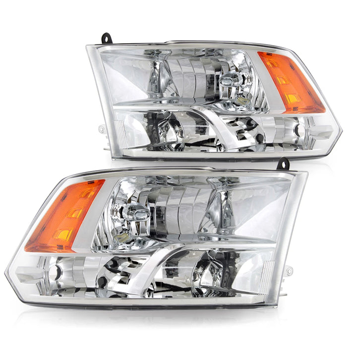 2009-2018 Dodge Ram 1500 2500 3500 4th Generation Chrome Quad Headlamps Headlights Assembly