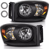 2006 2007 2008 2009 Dodge Ram 1500 2500 3500 Headlights Black Headlamps Head Lights Lamps Set Pair