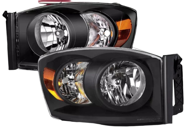 2006 2007 2008 2009 Dodge Ram 1500 2500 3500 Headlights Black Headlamps Head Lights Lamps Set Pair