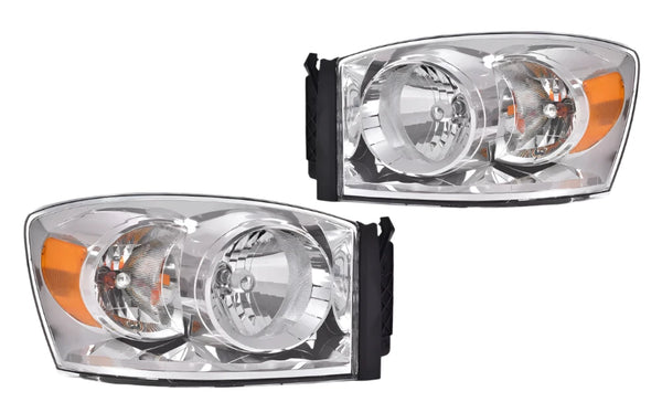 2006 2007 2008 2009 Dodge Ram 1500 2500 3500 Chrome Clear Headlights Headlamps Head Lights Lamps Set Pair