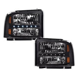 2005 2006 2007 Ford F-250 F-350 F-450 F-550 Headlamps Headlights Set of 2 Black LED