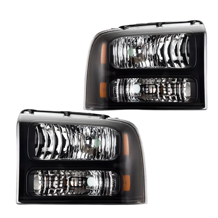 2005 2006 2007 Ford F-250 F-350 F-450 F-550 Headlamps Headlights Set Of 2 Black