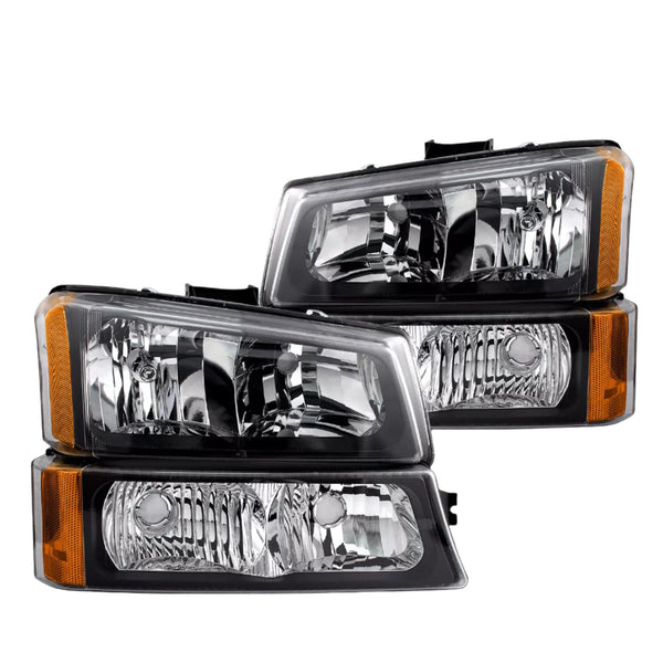 2003 2004 2005 2006 Chevrolet Silverado 1500 2500 3500 Headlights Headlamps Bumper Lamps + Turn Signal Black Set