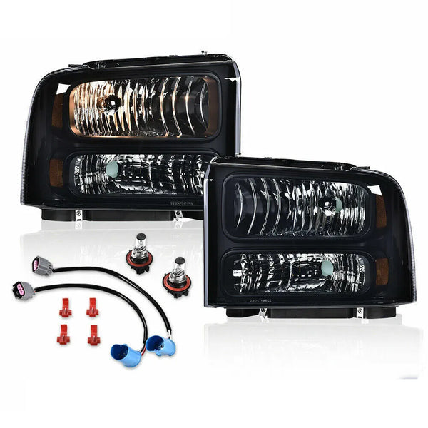 1999 2000 2001 2002 2003 2004 Ford F-250 F-350 F-450 F-550 Black Headlamps Headlights Set of 2 Conversion