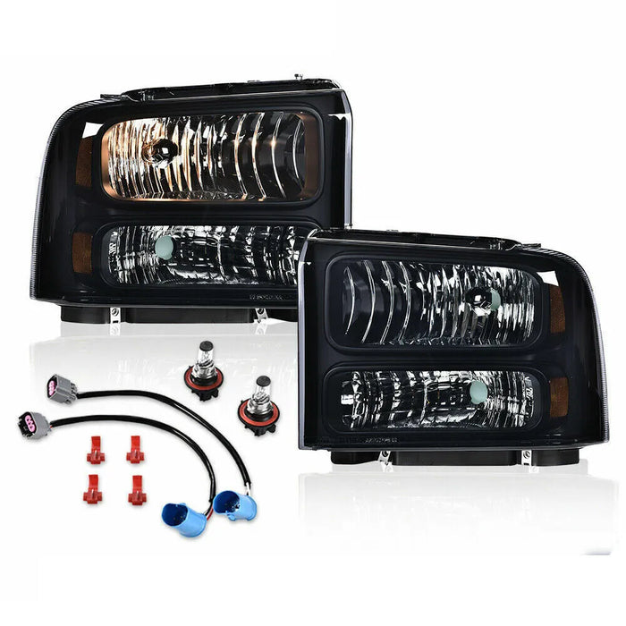 1999 2000 2001 2002 2003 2004 Ford F-250 F-350 F-450 F-550 Black Headlamps Headlights Set Of 2 Conversion