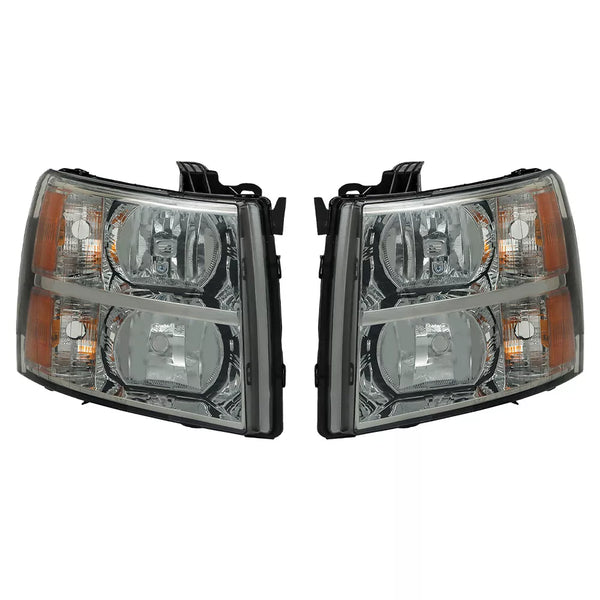 2007 2008 2009 2010 2011 2012 2013 Chevrolet Silverado 1500 2500 3500 Black Smoke Headlights Headlamps Head Lights Lamps Set